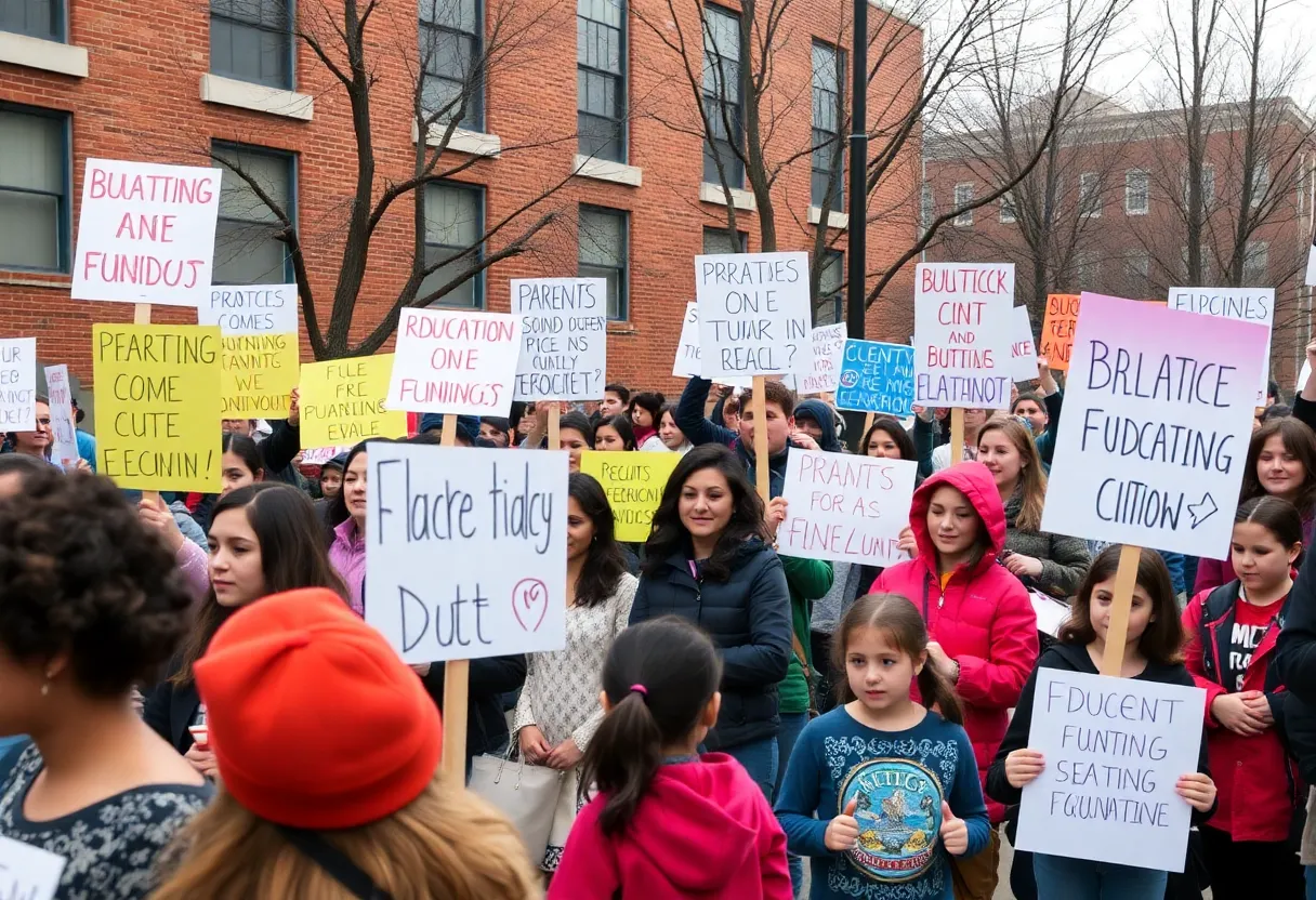 Participants at the San Diego rally against education funding cuts