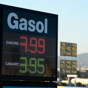 Gas station in San Diego displaying current gas prices
