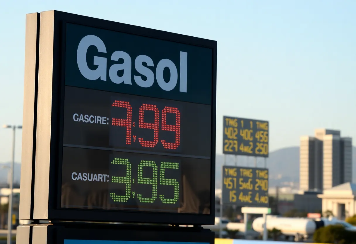 Gas station in San Diego displaying current gas prices