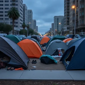 Homeless individuals in tents in San Diego