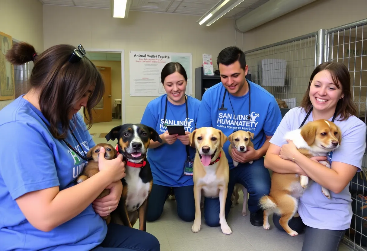 Volunteers caring for rescued animals at the San Diego Humane Society