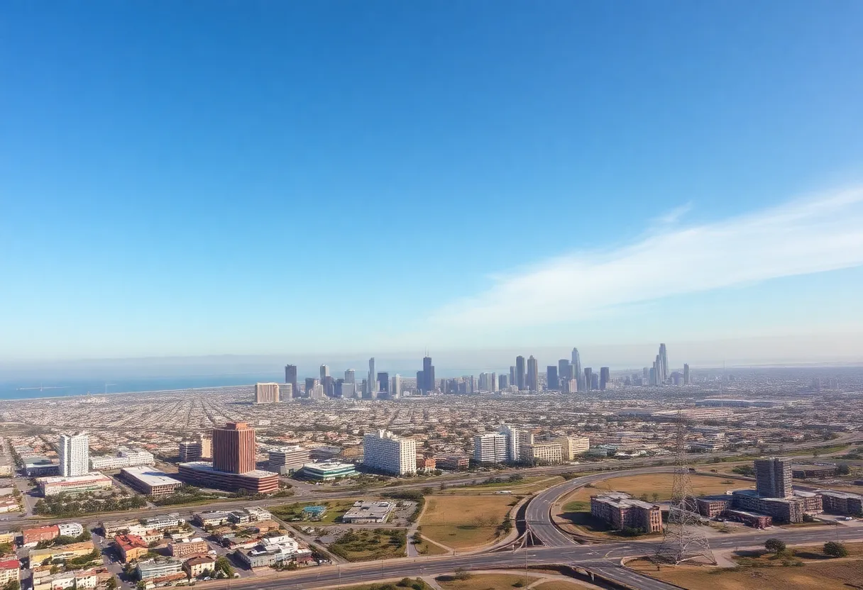 Aerial view of San Diego highlighting infrastructure at risk of land subsidence.