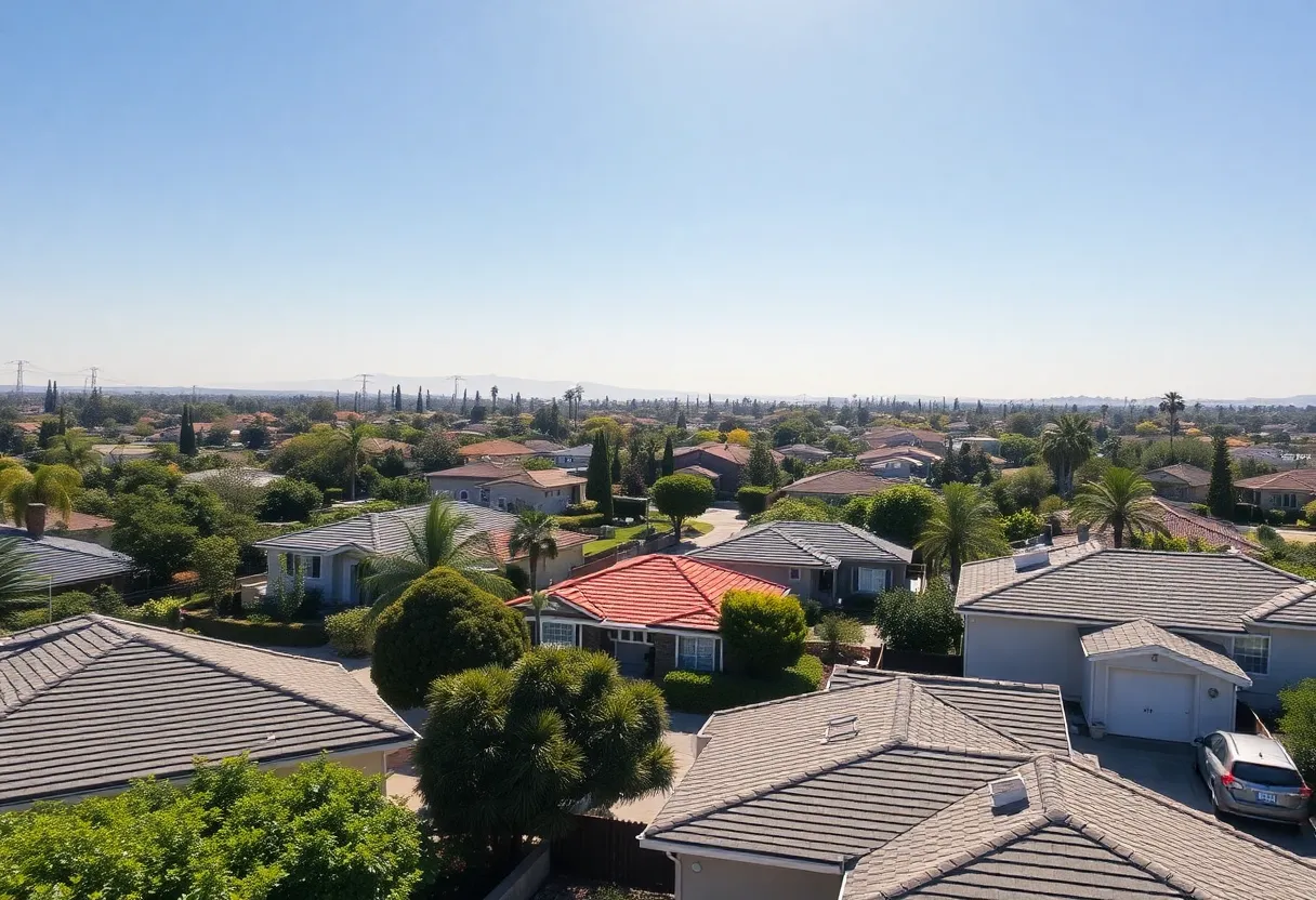 Suburban homes in a San Diego neighborhood under a clear blue sky.