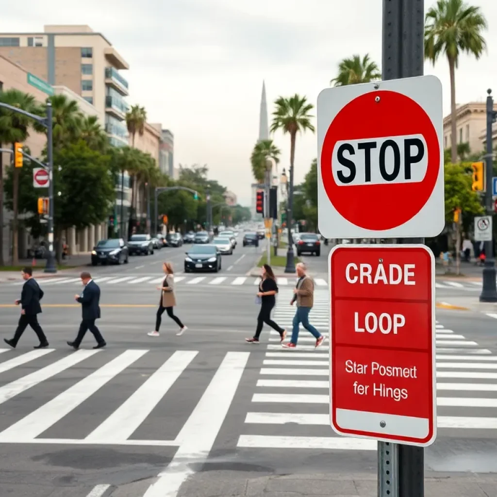 Urban intersection in San Diego showcasing pedestrian safety measures