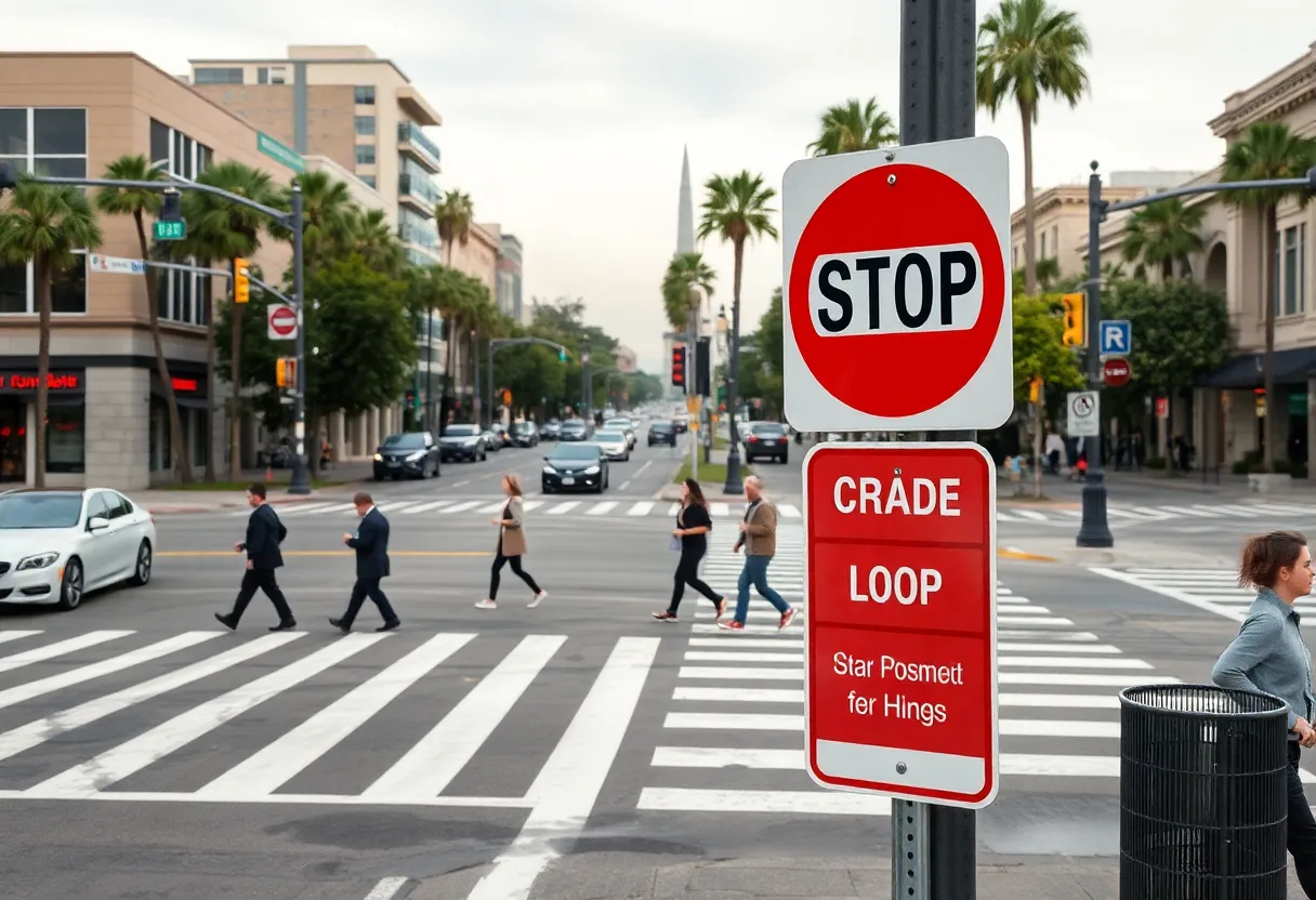 Urban intersection in San Diego showcasing pedestrian safety measures