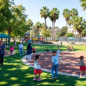 Families enjoying recreational activities in a San Diego park