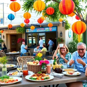 Outdoor dining scene in San Diego showcasing diverse local cuisine.