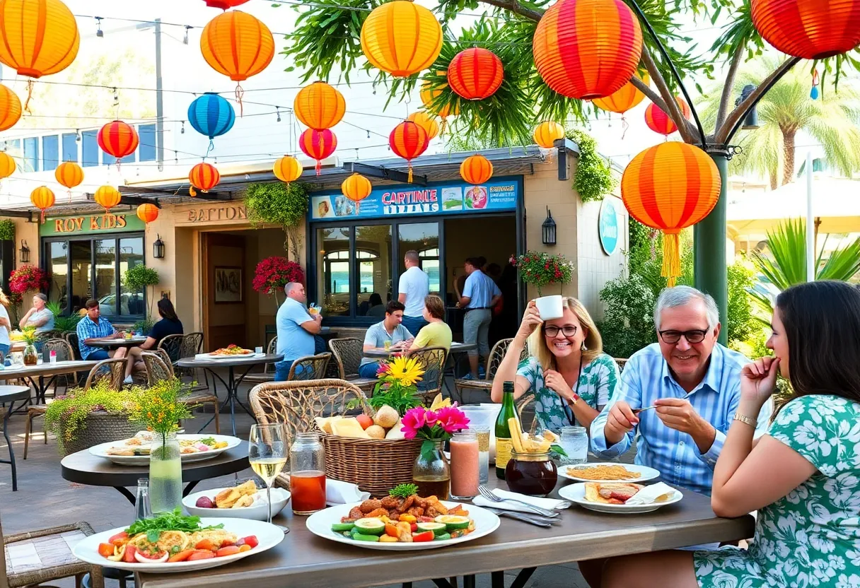 Outdoor dining scene in San Diego showcasing diverse local cuisine.