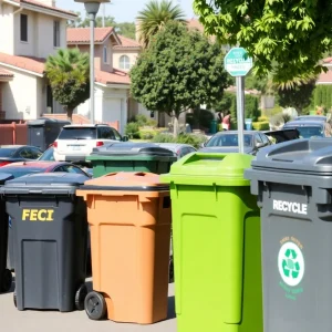 Trash and recycling bins in a San Diego neighborhood