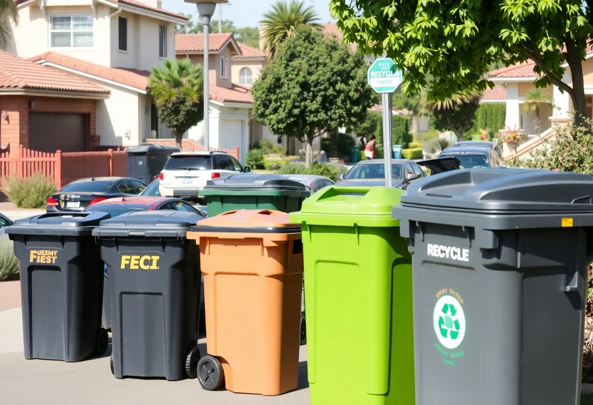 Trash and recycling bins in a San Diego neighborhood