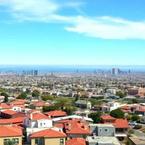 Urban landscape of San Diego focusing on housing developments