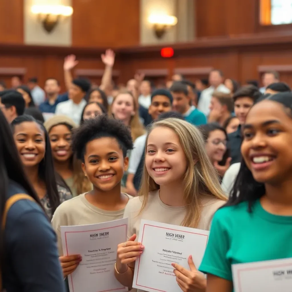 Students celebrating at the San Diego Voter Registration Challenge awards ceremony