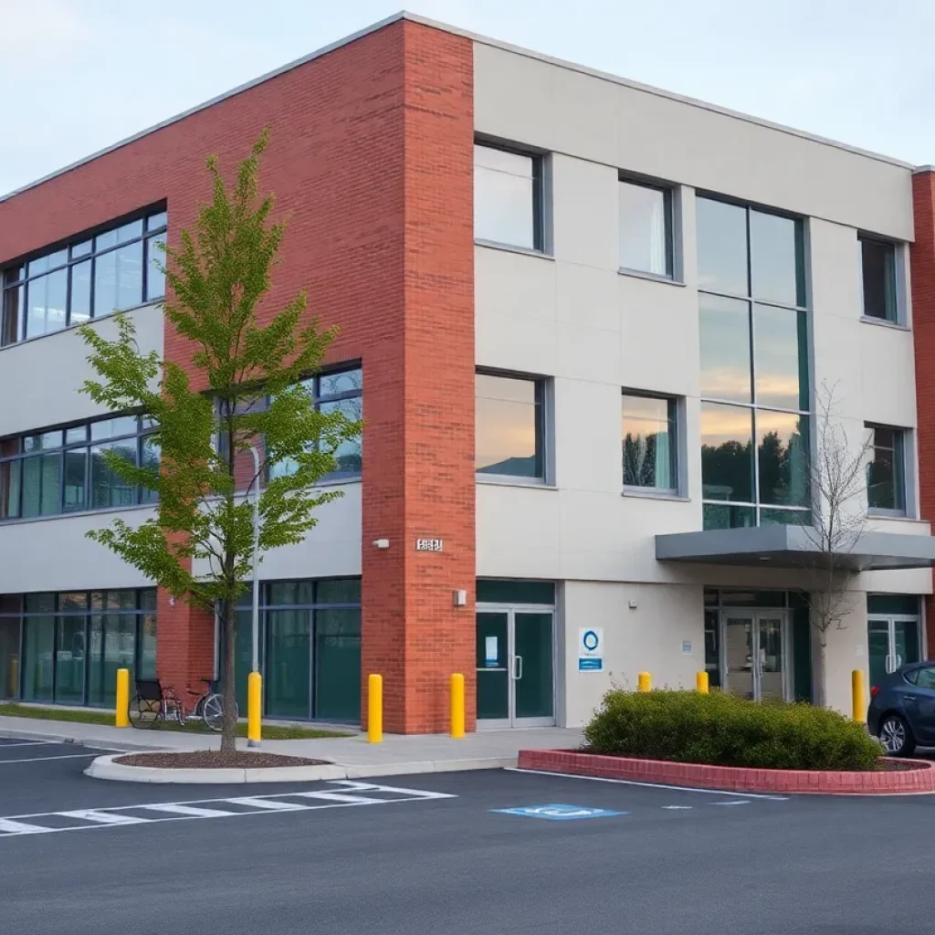Exterior view of the new SDSU Passport Office building with parking lot.