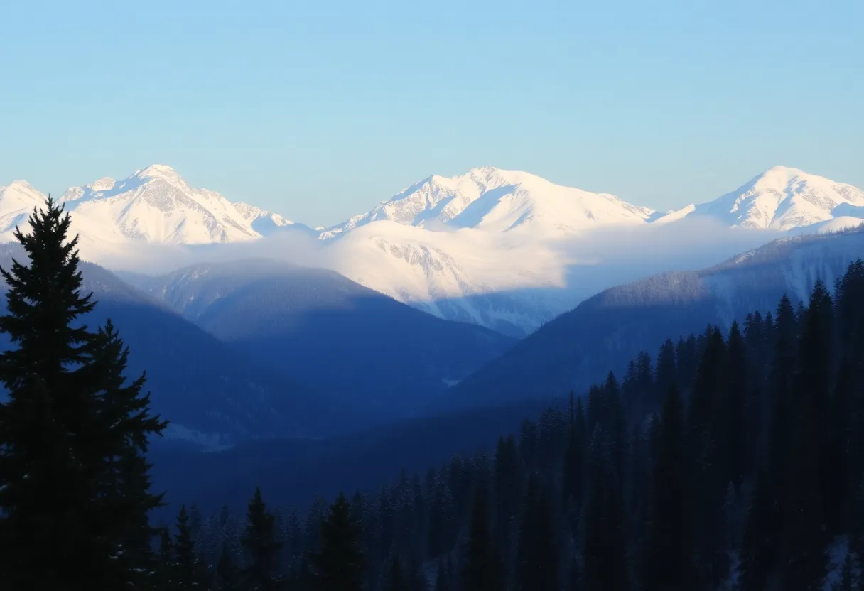 Snow-covered Sierra Nevada mountains