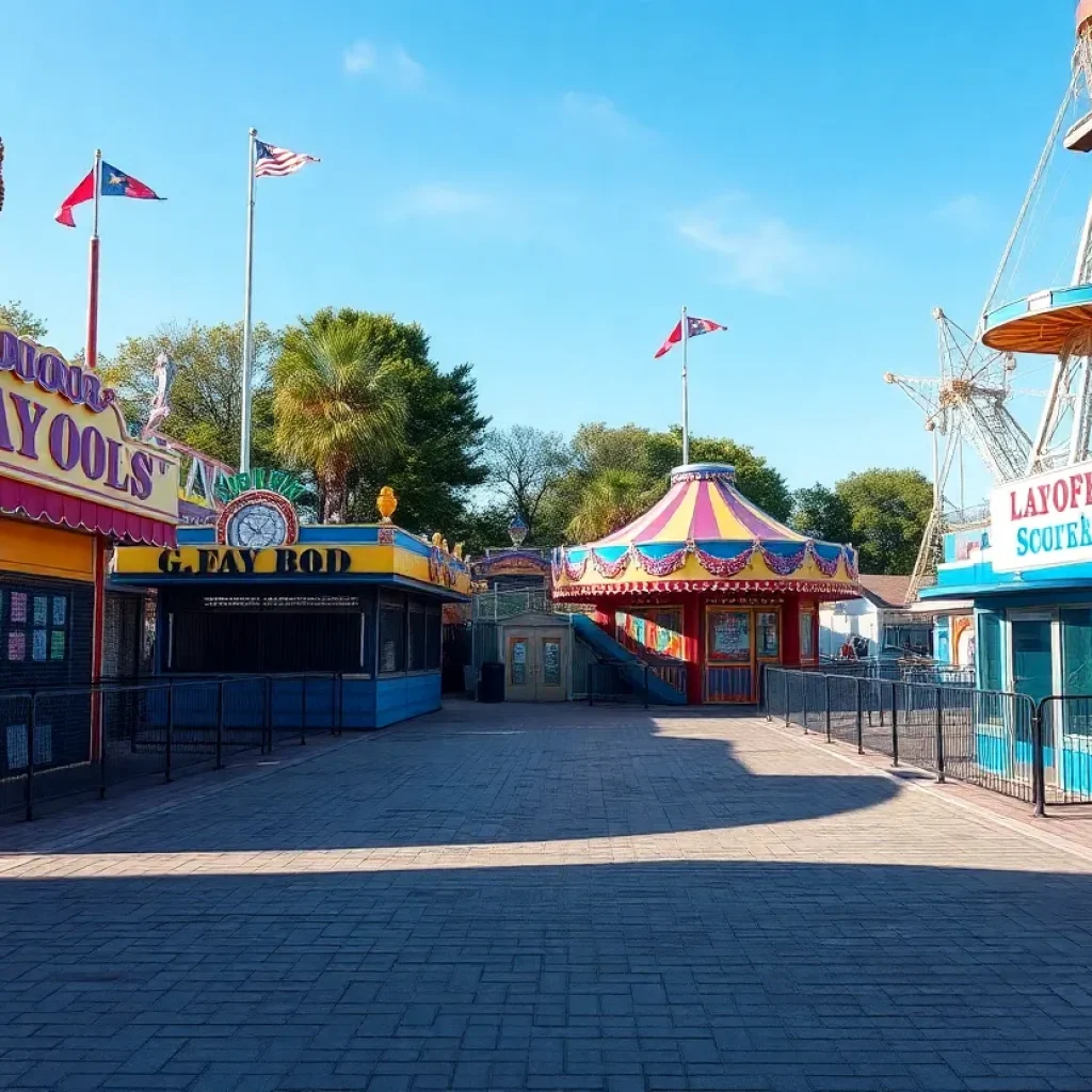 Empty amusement park rides at Six Flags reflecting recent layoffs