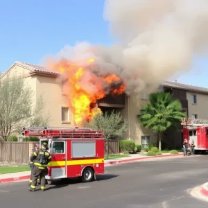 Firefighters battling a fire at Grand Mannor Apartments in Spring Valley.