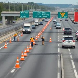 Maintenance work on State Route 163 with traffic cones