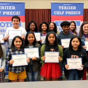 Students celebrating their achievements in voter registration