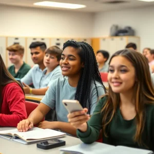 Students engaging in classroom activities without cell phones.