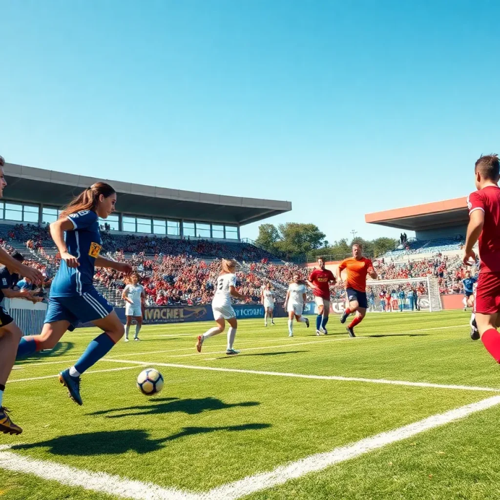 Players from USD men's soccer team in action during a match
