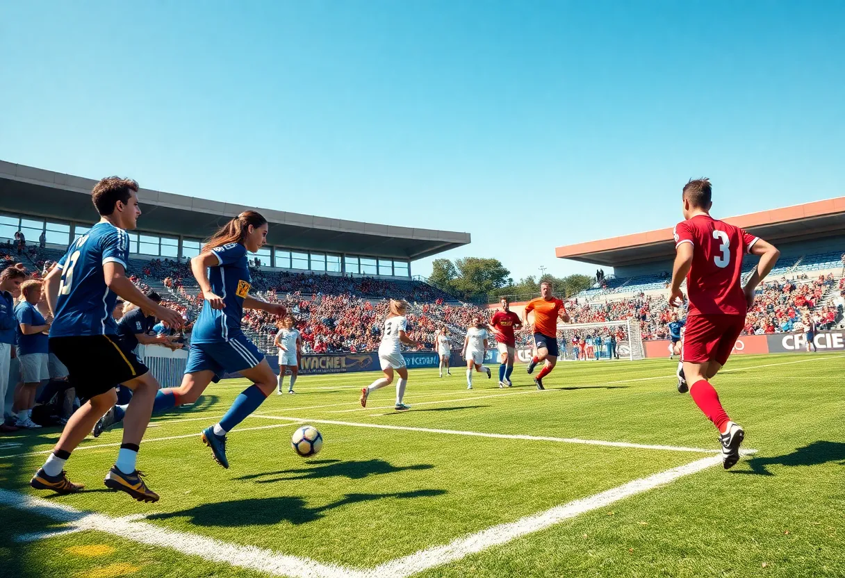 Players from USD men's soccer team in action during a match