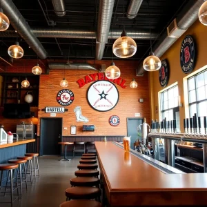 Interior view of the new Villains Brewing with a baseball theme.
