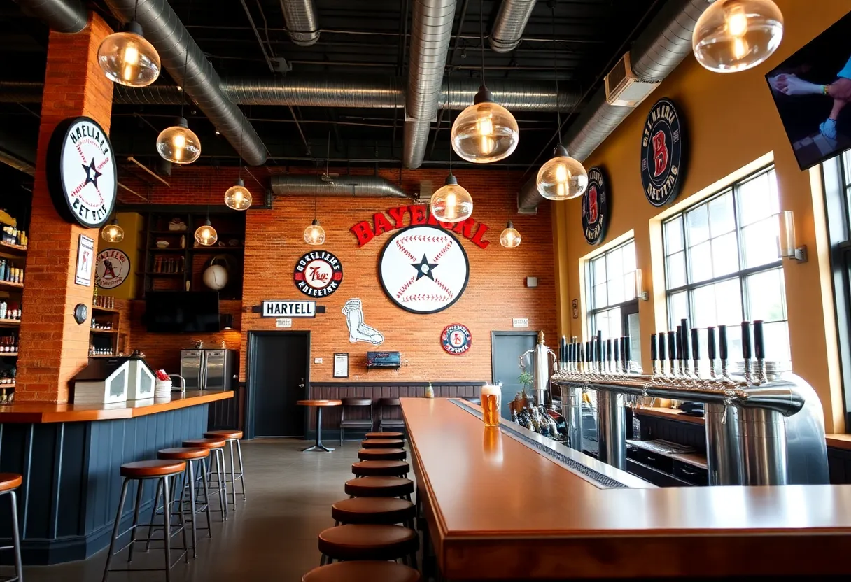 Interior view of the new Villains Brewing with a baseball theme.