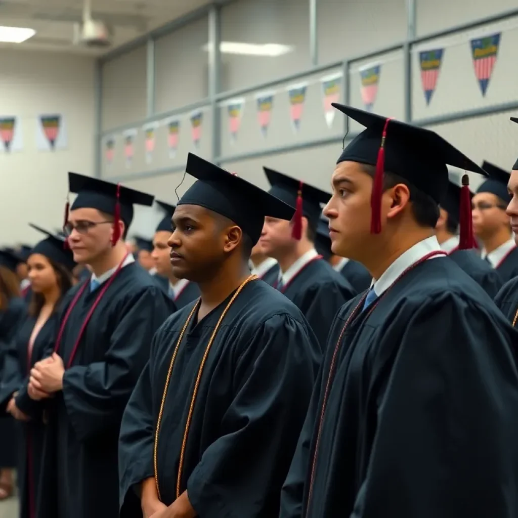 Inmates in graduation caps and gowns at SDSU VISTA program ceremony