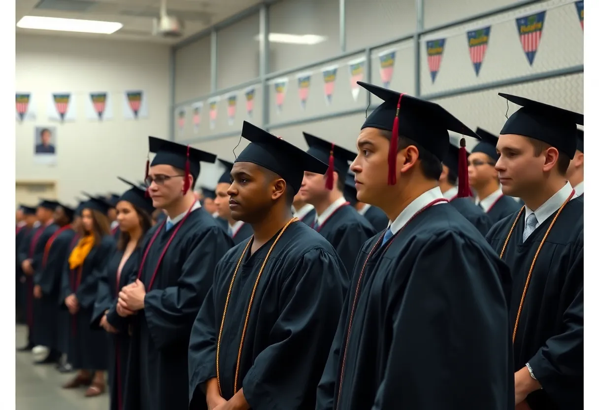 Inmates in graduation caps and gowns at SDSU VISTA program ceremony