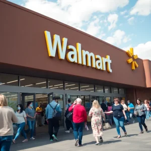 Walmart store entrance with customers