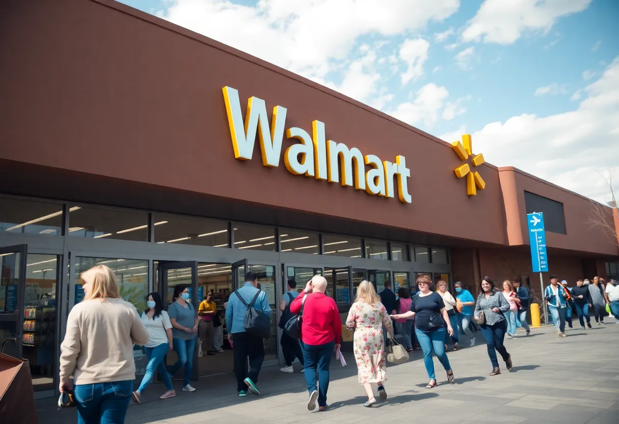 Walmart store entrance with customers
