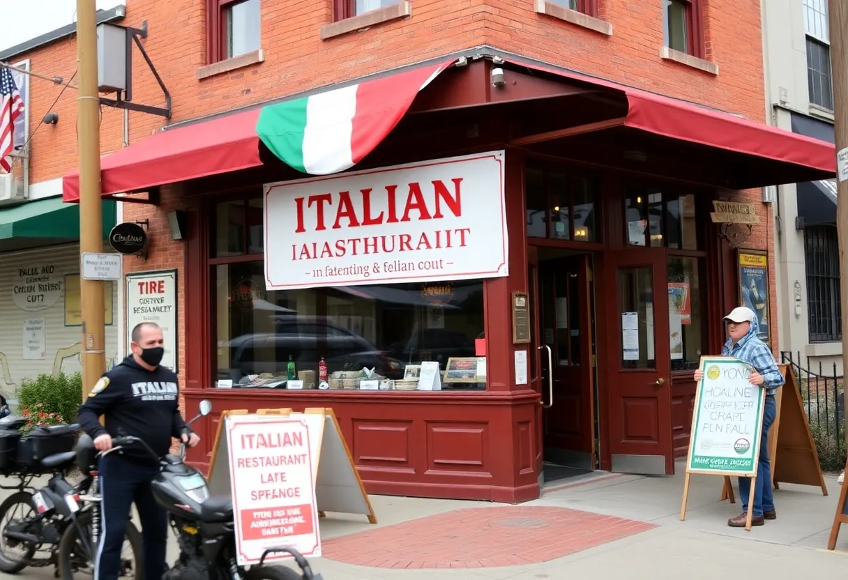 Exterior view of Buona Forchetta with community members gathered outside