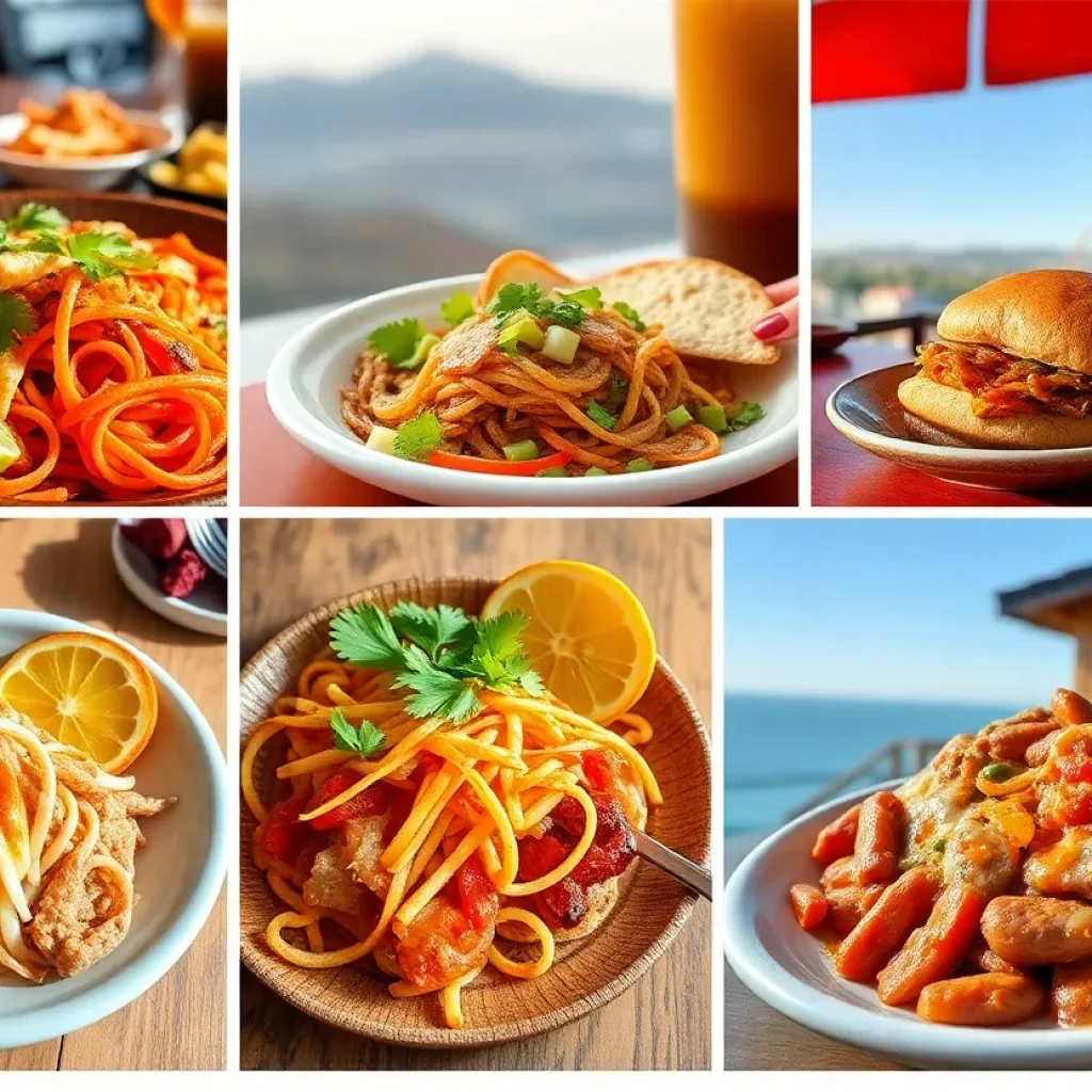 A collage representing the culinary diversity of California.