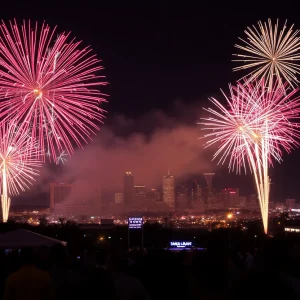 Colorful fireworks over a California city during Fourth of July celebrations
