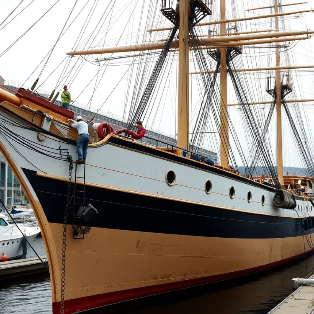 The Californian tall ship undergoing repairs