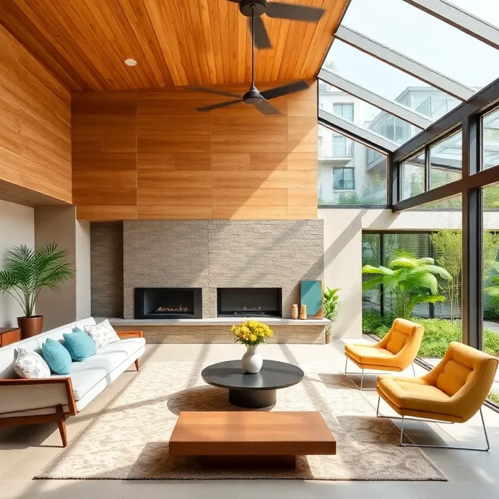 Interior of a renovated midcentury home showcasing modern design with historical charm.