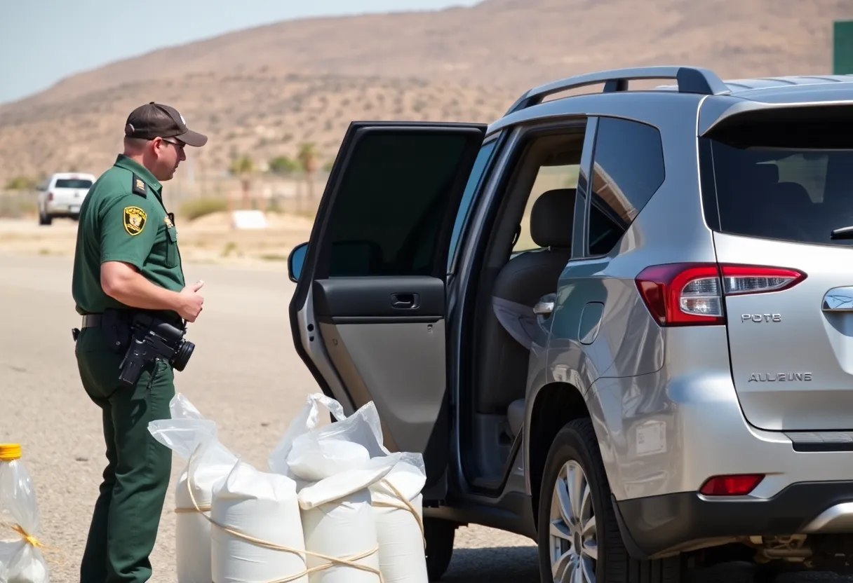 U.S. Border Patrol agent inspecting a vehicle for drug smuggling