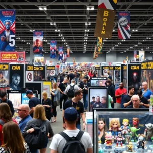 Crowd at San Diego Comic-Con looking at exclusive merchandise booths.