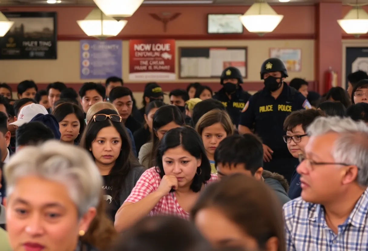 Community members reacting to ICE raid during dinner service.