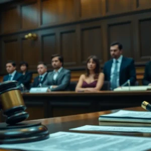 Jurors deliberating in a courtroom setting