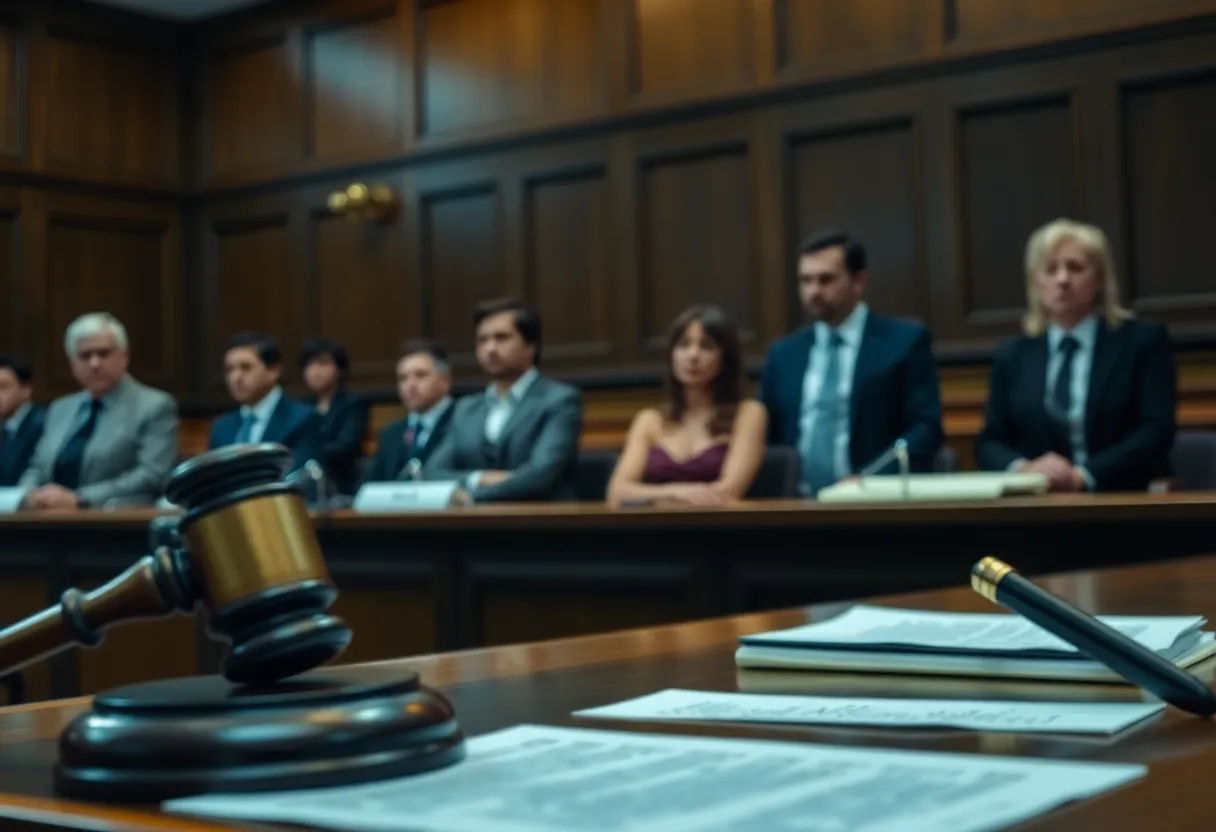 Jurors deliberating in a courtroom setting