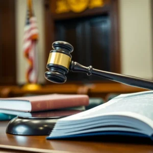 Courtroom gavel representing firearm law ruling