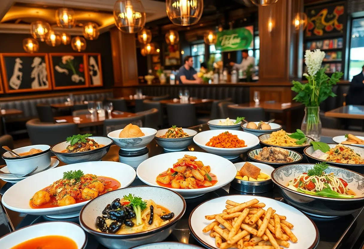 A stunning display of Asian-inspired dishes at a fine dining restaurant.