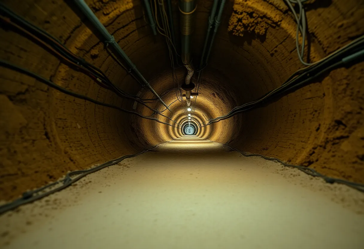 Construction details of a drug smuggling tunnel with electrical wiring under the U.S.-Mexico border.