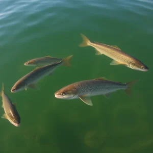 Freshwater game fish swimming in a California lake