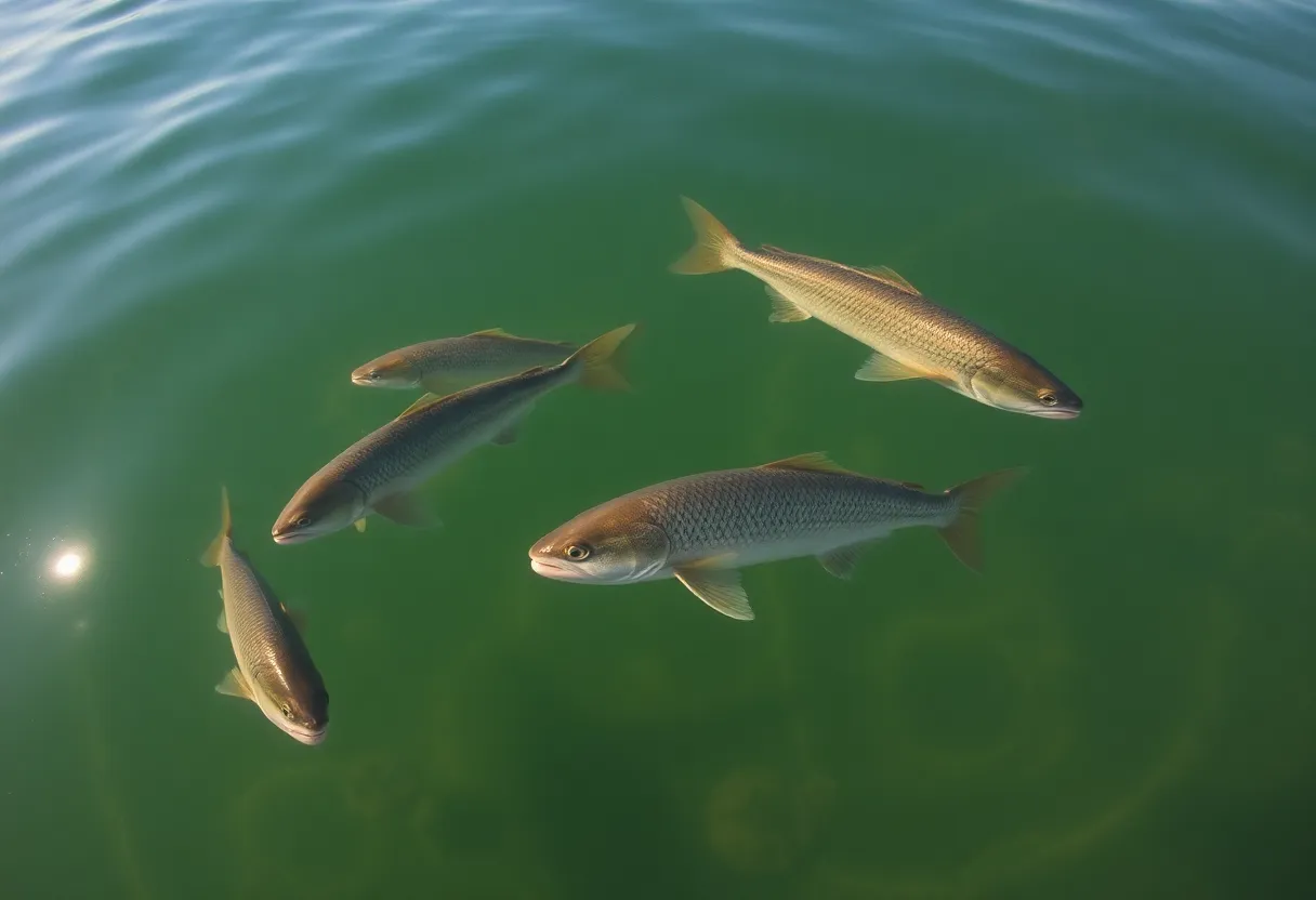Freshwater game fish swimming in a California lake