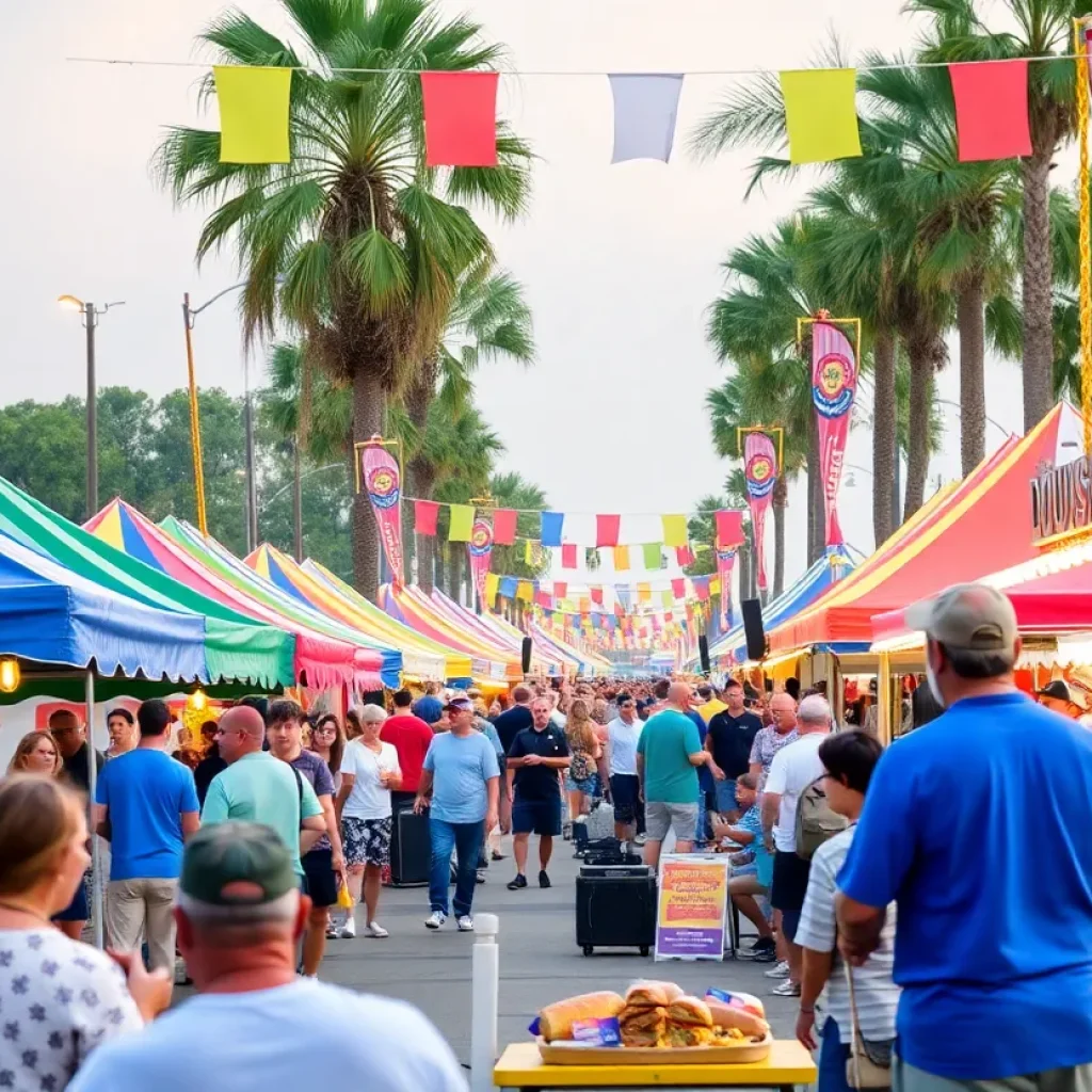 Crowd enjoying the Gator By The Bay festival with music and food by the bay.