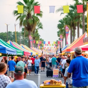 Crowd enjoying the Gator By The Bay festival with music and food by the bay.