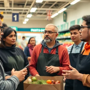 Grocery workers participating in a union meeting in San Diego.