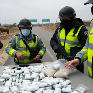 Law enforcement seizing illegal drugs at the border